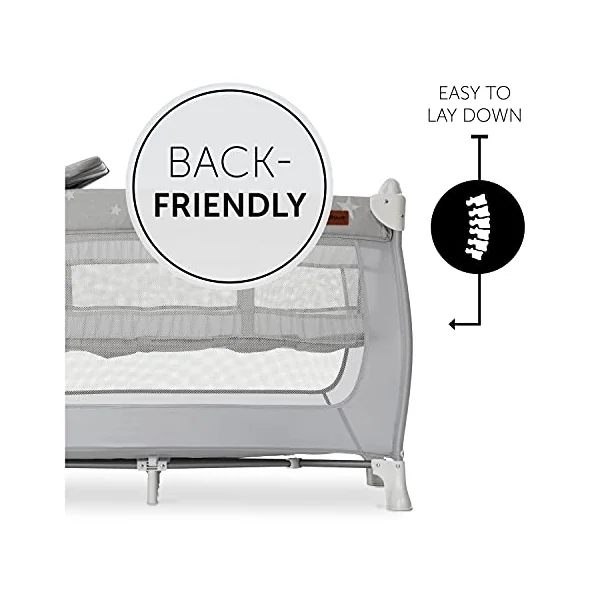 hauck Sleep N Play Center, Stars - Travel Cot Set with Changing Mat, Newborn Height, Hatch, Wheels & Travel Bag, Fast & Compact Folding, from Birth up to 15 kg, 120cm x 60cm