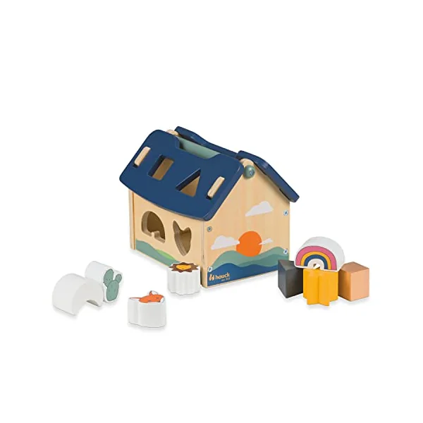 hauck Sort N Build - Baby Shape Sorter House with 8 Blocks 1+ Years, Early Development & Activity Toy Trains Motor Skills & Hand Eye Coordination, Toddler Learning Toy Made of FSC® Certified Wood