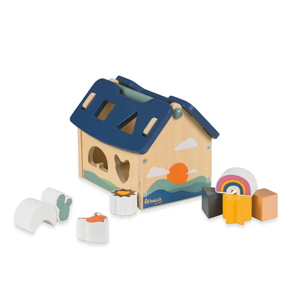 hauck Sort N Build - Baby Shape Sorter House with 8 Blocks 1+ Years, Early Development & Activity Toy Trains Motor Skills & Hand Eye Coordination, Toddler Learning Toy Made of FSC® Certified Wood