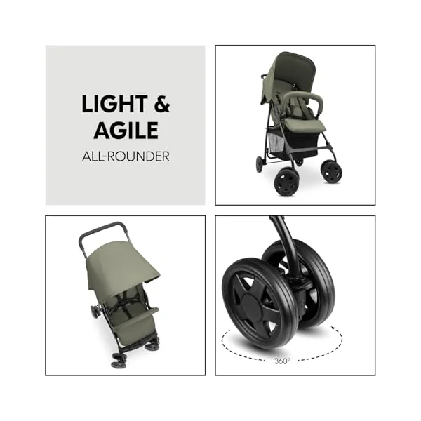 hauck Sport, Olive - Super Lightweight Travel Pushchair with Raincover (only 5.9 kg) Compact & Foldable, Fully Reclining, XL Storage Basket, from Birth up to 15 kg