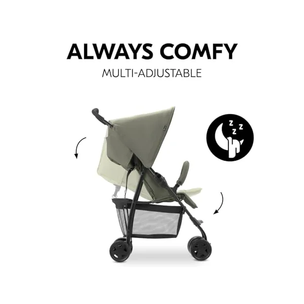 hauck Sport, Olive - Super Lightweight Travel Pushchair with Raincover (only 5.9 kg) Compact & Foldable, Fully Reclining, XL Storage Basket, from Birth up to 15 kg