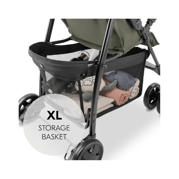 hauck Sport, Olive - Super Lightweight Travel Pushchair with Raincover (only 5.9 kg) Compact & Foldable, Fully Reclining, XL Storage Basket, from Birth up to 15 kg