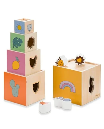 hauck Stack N Raise - Baby Stacking & Sorting Toy 1+ Years, Early Development & Activity Toy Trains Motor Skills & Hand Eye Coordination, Toddler Learning Toy Made of FSC® Certified Wood