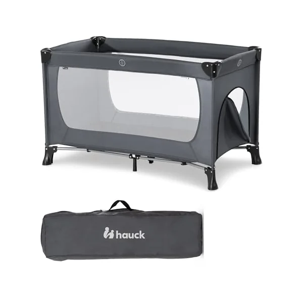hauck Travel Cot, Small Zip Access, Carry Bag, Dream N Play PLUS Grey