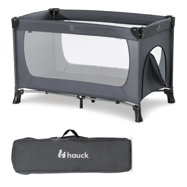 hauck Travel Cot, Small Zip Access, Carry Bag, Dream N Play PLUS Grey