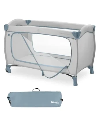 hauck Travel Cot, Wheels XL Zip Access Carry Bag, Sleep N Play GO PLUS Blue
