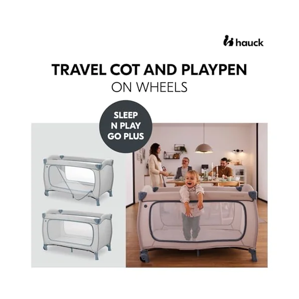hauck Travel Cot, Wheels XL Zip Access Carry Bag, Sleep N Play GO PLUS Blue