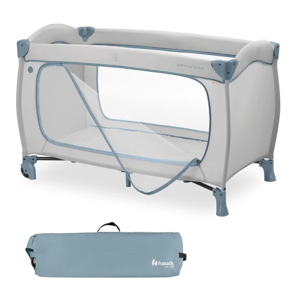 hauck Travel Cot, Wheels XL Zip Access Carry Bag, Sleep N Play GO PLUS Blue