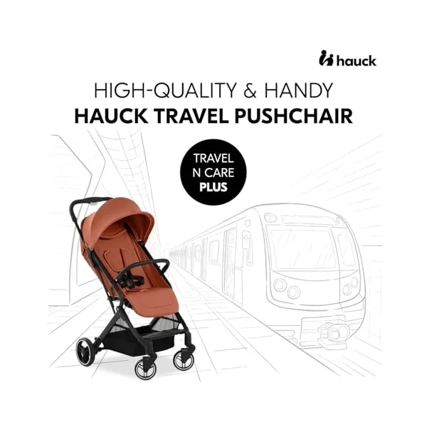 hauck Travel N Care Plus, Cork - Lightweight Travel Pushchair with Raincover, Head Cushion Suspension, Compact & Foldable, UPF 50+, Fully Reclining from Birth up to 22 kg