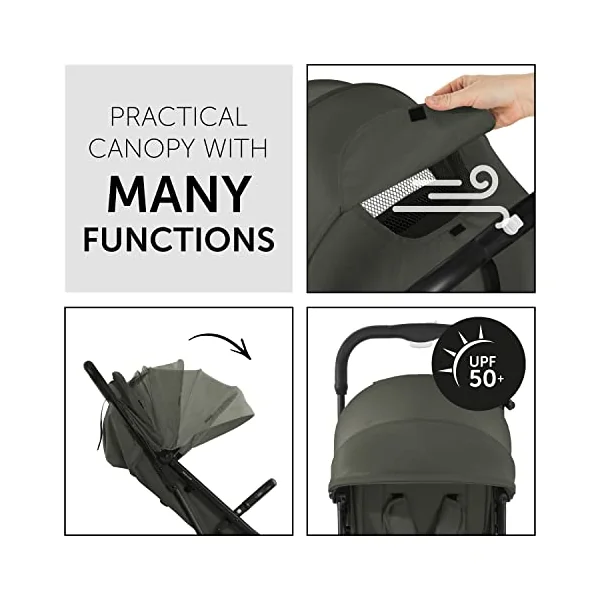 hauck Travel N Care Travel Buggy for Children from Birth to 22 kg with Reclining Function, Ultralight - 6.9 kg, Small Foldable with One Hand, UPF 50+, EVA Wheels, Basket up to 3 kg (Dark Olive)