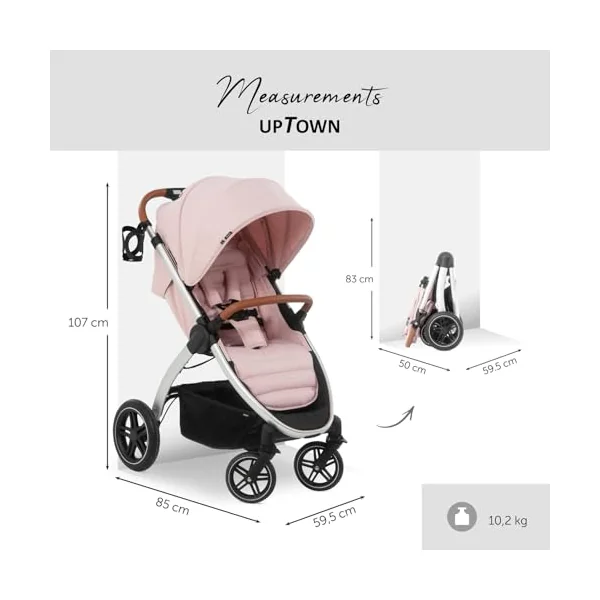 hauck Uptown, Melange Rose - Pushchair with Large Seat, Rubber Wheels, Suspension Raincover & Cup Holder, Height-Adjustable, Easy & Compact Folding, Fully Reclining from Birth up to 22 kg