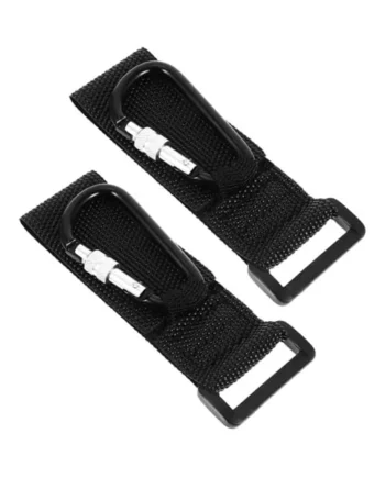 Healvian 2 Pcs Pram Hook Sturdy Pram Clips with Pu Strap and Aluminum Alloy, Black, Heavy-Duty for Bags and Keys, for Crib and Traction Belt, Shopping Use