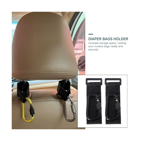 Healvian 2pcs Stroller Hanger Hooks Pu Alloy for Shopping Cart Handles | Black Finish, Supports Grocery Bags to 30kg Each, Fits Stroller Handles for Shopping Random Color