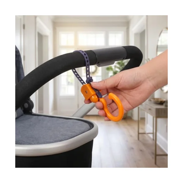 Healvian Accessory Swivel Silicone and Design Padding Degree Nonslip 8pcs Multipurpose Hooks with 360 Adjustable Abs Stroller Pram Hooks for Bags and Cup Holders, for Crowded Malls