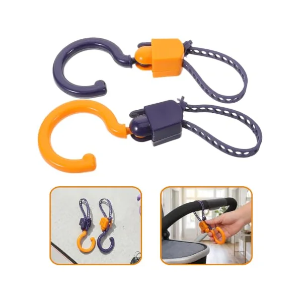 Healvian Accessory Swivel Silicone and Design Padding Degree Nonslip 8pcs Multipurpose Hooks with 360 Adjustable Abs Stroller Pram Hooks for Bags and Cup Holders, for Crowded Malls