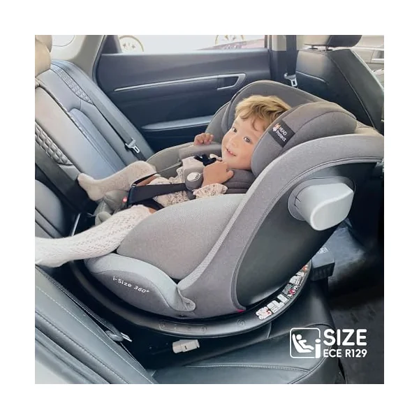 Heekin 360 Swivel i-Size Baby Car Seat with ISOFIX, for Newborn to 12 Years Old (40-150cm), Group 0+/1/2/3, Rear Facing with 4 Recline Positions, with a Sun Cover