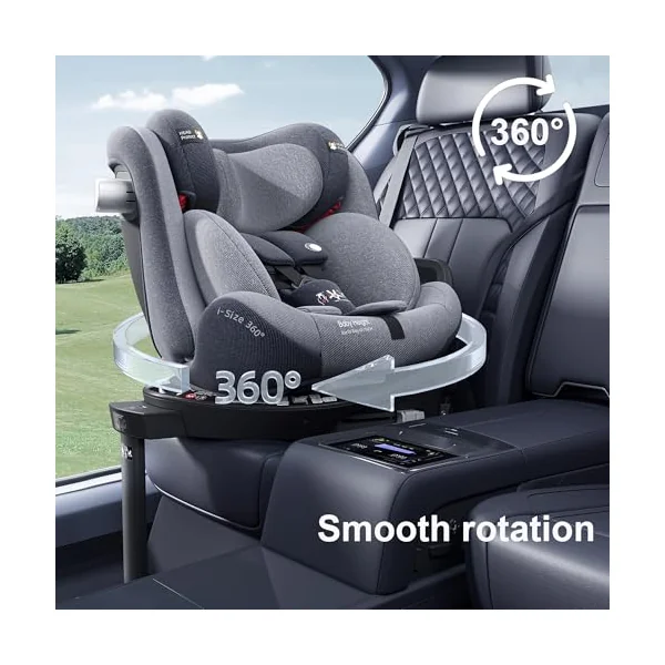 Heekin 360 Swivel i-Size Baby Car Seat with ISOFIX, for Newborn to 12 Years Old (40-150cm), Group 0+/1/2/3, Rear Facing with 4 Recline Positions, with a Sun Cover