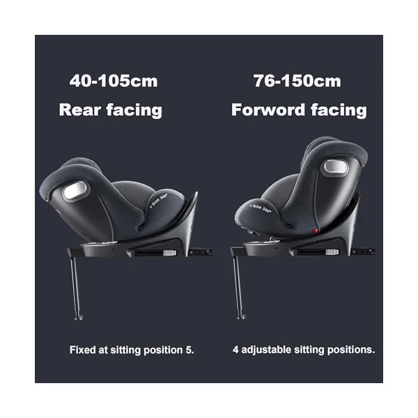 Heekin 360 Swivel i-Size Baby Car Seat with ISOFIX, for Newborn to 12 Years Old (40-150cm), Group 0+/1/2/3, Rear Facing with 4 Recline Positions, with a Sun Cover