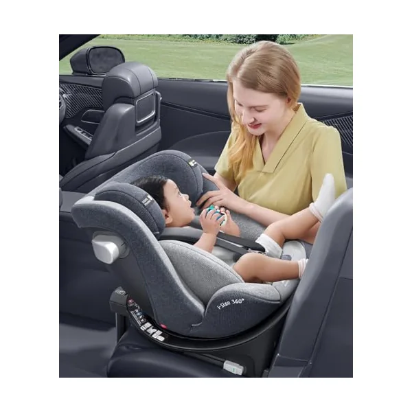 Heekin 360 Swivel i-Size Baby Car Seat with ISOFIX, for Newborn to 12 Years Old (40-150cm), Group 0+/1/2/3, Rear Facing with 4 Recline Positions, with a Sun Cover