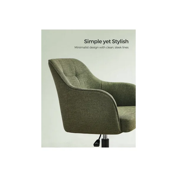 Height Adjustable Desk Chair, Swivel Office Chair with Arms, Cotton-Linen Fabric Vanity Seat, Olive Green