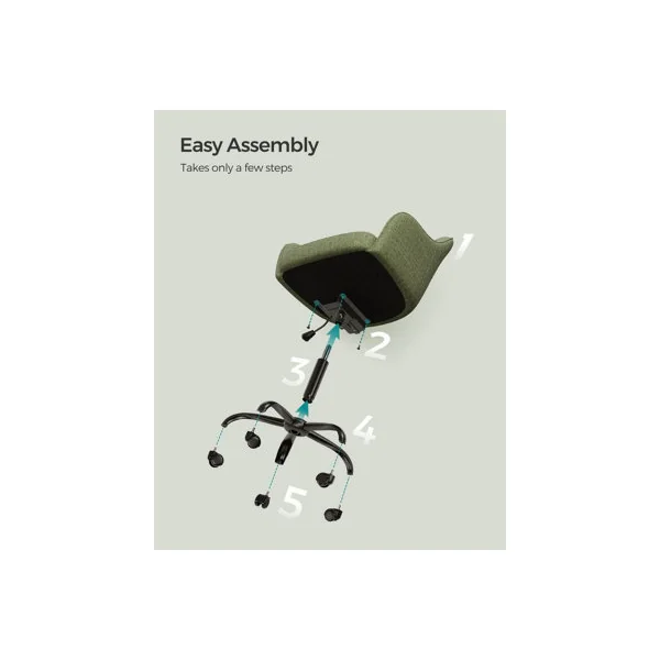 Height Adjustable Desk Chair, Swivel Office Chair with Arms, Cotton-Linen Fabric Vanity Seat, Olive Green
