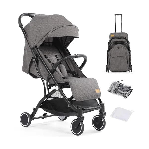 Hello-5ive Baby Stroller, Lightweight Compact Foldable Baby Pushchair with Rain Cover, Mosquito Net, Five-Point Harness, Adjustable Seat, Travel Buggy Pram from Birth 0-3 Years (Dark Grey)