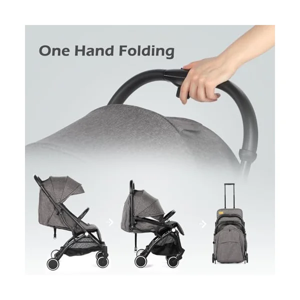 Hello-5ive Baby Stroller, Lightweight Compact Foldable Baby Pushchair with Rain Cover, Mosquito Net, Five-Point Harness, Adjustable Seat, Travel Buggy Pram from Birth 0-3 Years (Dark Grey)