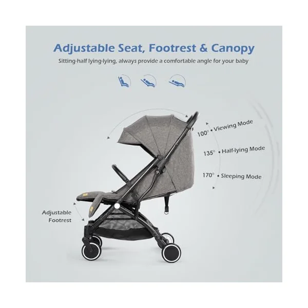 Hello-5ive Baby Stroller, Lightweight Compact Foldable Baby Pushchair with Rain Cover, Mosquito Net, Five-Point Harness, Adjustable Seat, Travel Buggy Pram from Birth 0-3 Years (Dark Grey)