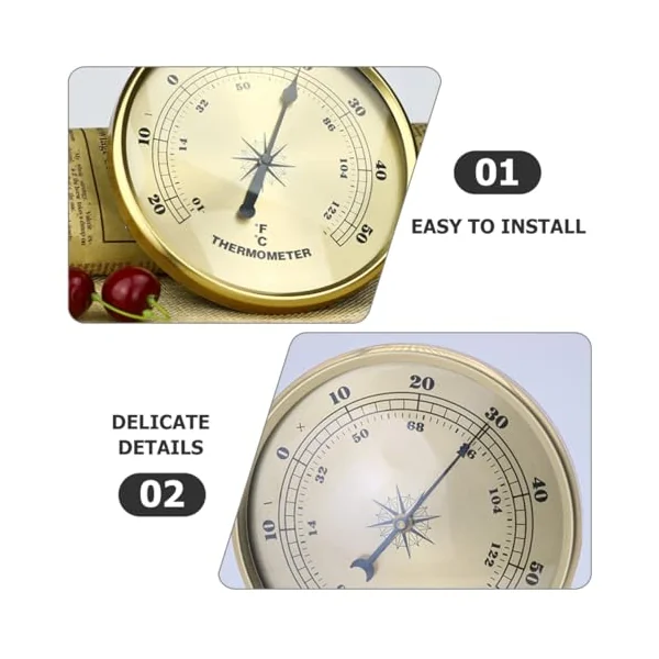 Hemobllo Golden Metal Outdoor with Embedded Dial Display, Lightweight and Easy to Install Temperature Gauge for Garden and Baby Room Use, Sturdy Weather Resistant Design