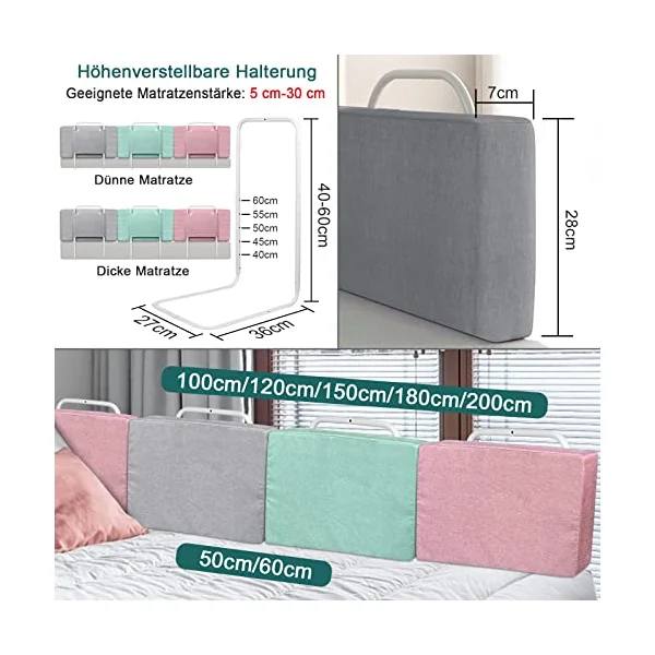 HENGMEI Bed Rail Bed Guard 60cm Children's Bed Rail Height Adjustable Fall Proof Bed Rail 40-60 cm Adjustable Steel Tube for Children's Beds, Parent's Beds, Grey