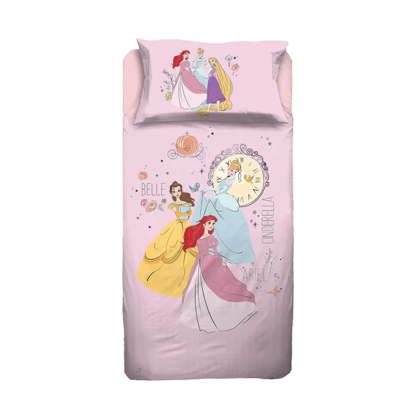 hermet PR01 100% Cotton Disney Princess Single Duvet Cover Set, Pink