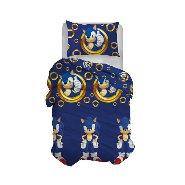 hermet Sonic Single Duvet Cover, Single Cotton, Duvet Cover Set with Pillowcase, 100% Cotton, Official Product