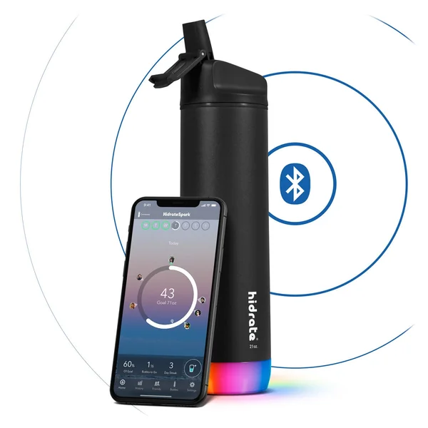 HidrateSpark Steel Vacuum Insulated 620ml Smart Water Bottle in Black