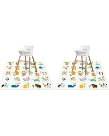 High Chair Splash Floor Mat, 43.3″Waterproof Washable Anti Slip Splash Mat with No Layering Design, Baby Mess Mat for Art/Crafts/Painting/Playtime, Table Cloth and Picnic Mat (Pack of 2)