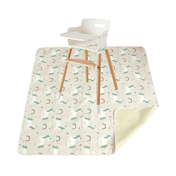 High Chair Splash Mat 43 Inch Waterproof Anti Slip Washable Spill Floor Mat Portable Reusable Baby Feeding Mat Mess Mat for Art Craft Painting Table Cloth Pet (Unicorn)