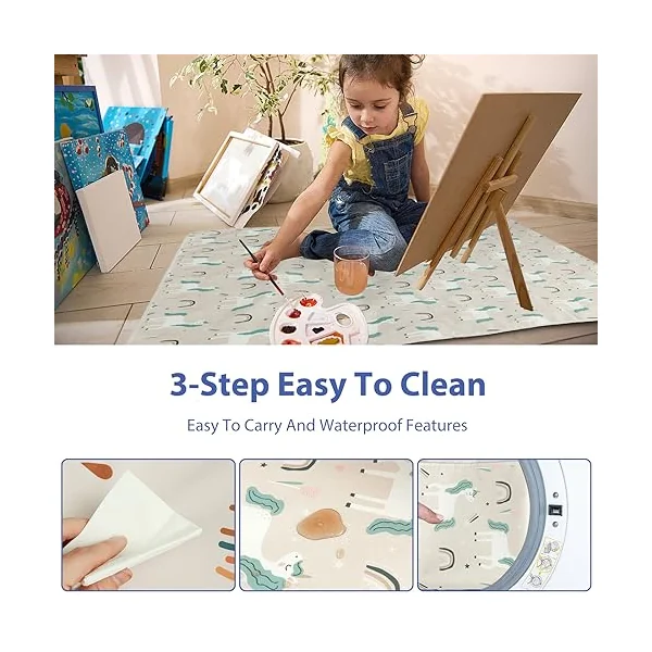 High Chair Splash Mat 43 Inch Waterproof Anti Slip Washable Spill Floor Mat Portable Reusable Baby Feeding Mat Mess Mat for Art Craft Painting Table Cloth Pet (Unicorn)