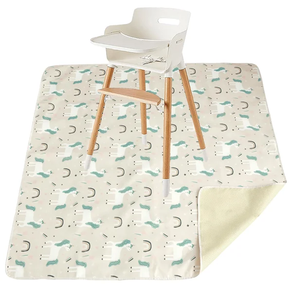 High Chair Splash Mat 43 Inch Waterproof Anti Slip Washable Spill Floor Mat Portable Reusable Baby Feeding Mat Mess Mat for Art Craft Painting Table Cloth Pet (Unicorn)