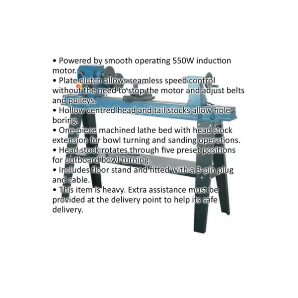 High-Performance 10 Speed Wood Lathe with 1100mm Centers and 550W Motor