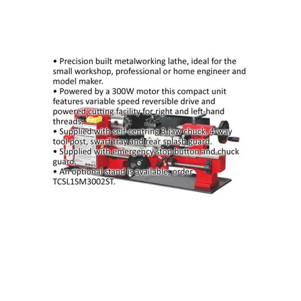 High-Precision Compact Metalworking Lathe with 300mm Centres and 300W Motor