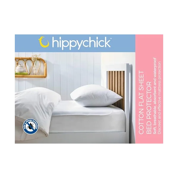 Hippychick Cotton Flat Waterproof Mattress Protector Single Bed Size 100 x 150 cm - Fully Waterproof Mattress Covers, Anti-Allergy, and Machine Washable For Premium Comfort And Ease