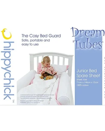 Hippychick Fitted Spare Sheet For Dream Tubes Cot Bed, Includes 2 Pockets For Inflatable Guards/Bumpers/Tubes, Does Not Include Inflatable Tubes, Spare Sheet Only, 100 Percent Cotton, White