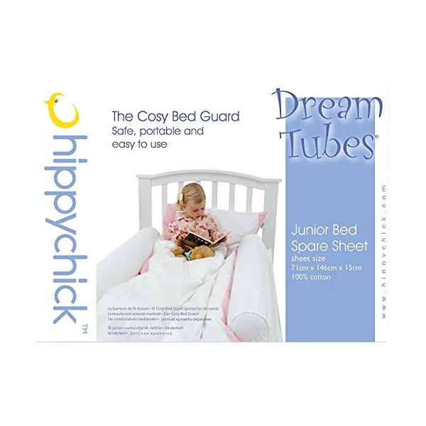Hippychick Fitted Spare Sheet For Dream Tubes Cot Bed, Includes 2 Pockets For Inflatable Guards/Bumpers/Tubes, Does Not Include Inflatable Tubes, Spare Sheet Only, 100 Percent Cotton, White