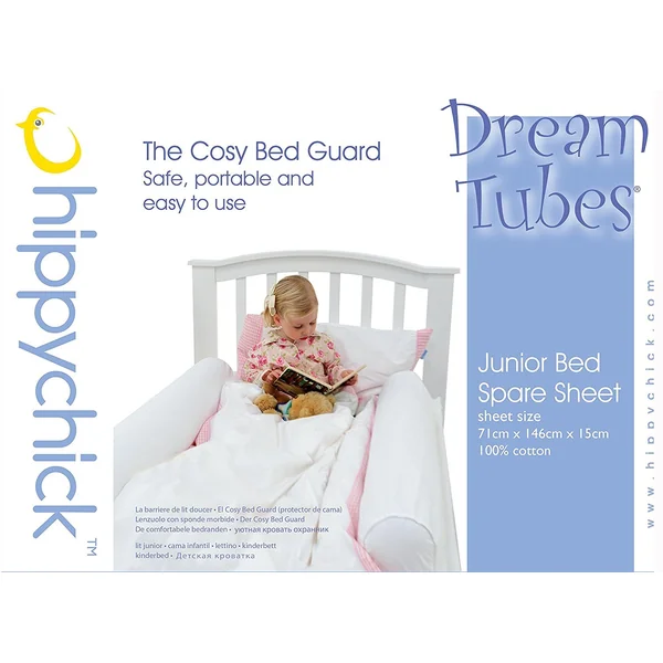 Hippychick Fitted Spare Sheet For Dream Tubes Cot Bed, Includes 2 Pockets For Inflatable Guards/Bumpers/Tubes, Does Not Include Inflatable Tubes, Spare Sheet Only, 100 Percent Cotton, White