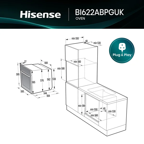 Hisense Hi2 BI622ABPGUK Built-in Single Fan Electric Oven - Black
