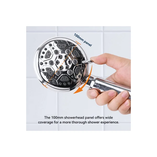 HNNHOME HydroPulse 100mm Handheld High Pressure Shower Head, 6 Spray Mode Universal Power Showerhead Replacement (Chrome)