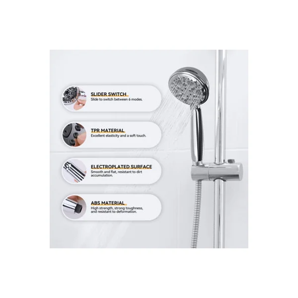 HNNHOME HydroPulse 100mm Handheld High Pressure Shower Head, 6 Spray Mode Universal Power Showerhead Replacement (Chrome)