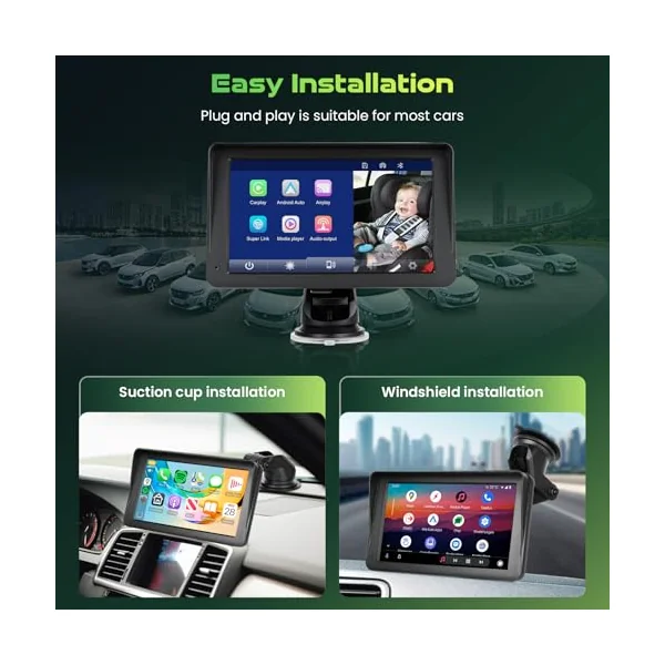 Hodozzy Baby Car Camera with Wireless CarPlay Android Auto, 7 Inch Touch Screen Car Baby Mirror with Bluetooth Night Vision Super Link, 360° Rotatable Rear Facing Car Seat Monitor FM/AUX/Type-C/SD