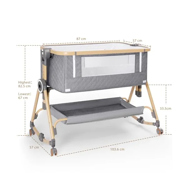 HOLAVIDA 5 in 1 Bedside Crib, Next to Me Crib, 7 Level Adjustable Baby Bassinet with Changing Table, Storage Basket, Mosquito Net, Mattress, Portable Travel Cot for Newborn/Infants (Grey)