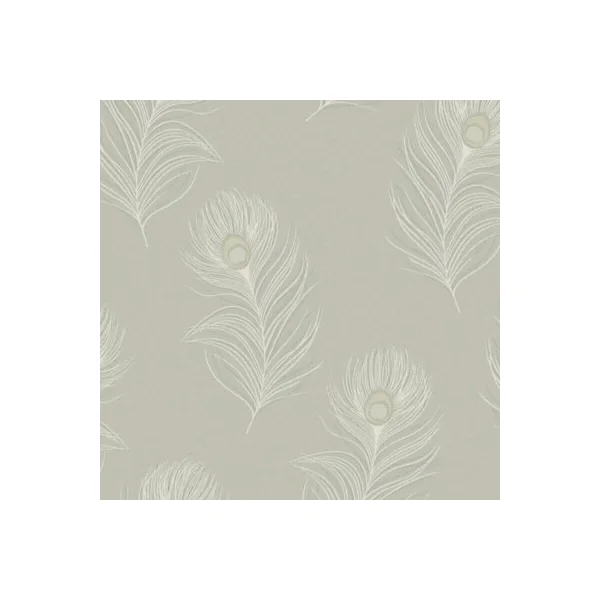 Holden Decor Italian Peacock Feather Quill Sage Green Metallic Wallpaper 36240