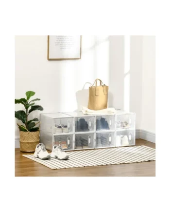 HOMCOM 8PCS Stackable Clear Plastic Shoe Storage Box for UK/EU Size 8.5/43